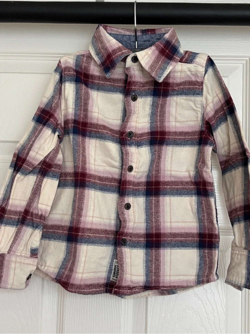 OshKosh B'gosh Cream Plaid Button-Down Shirt with Burgundy & Blue